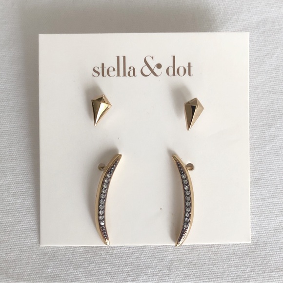 Stella & Dot Jewelry - Stella & Dot earrings studs & ear climbers gold tone clear stones New with tags